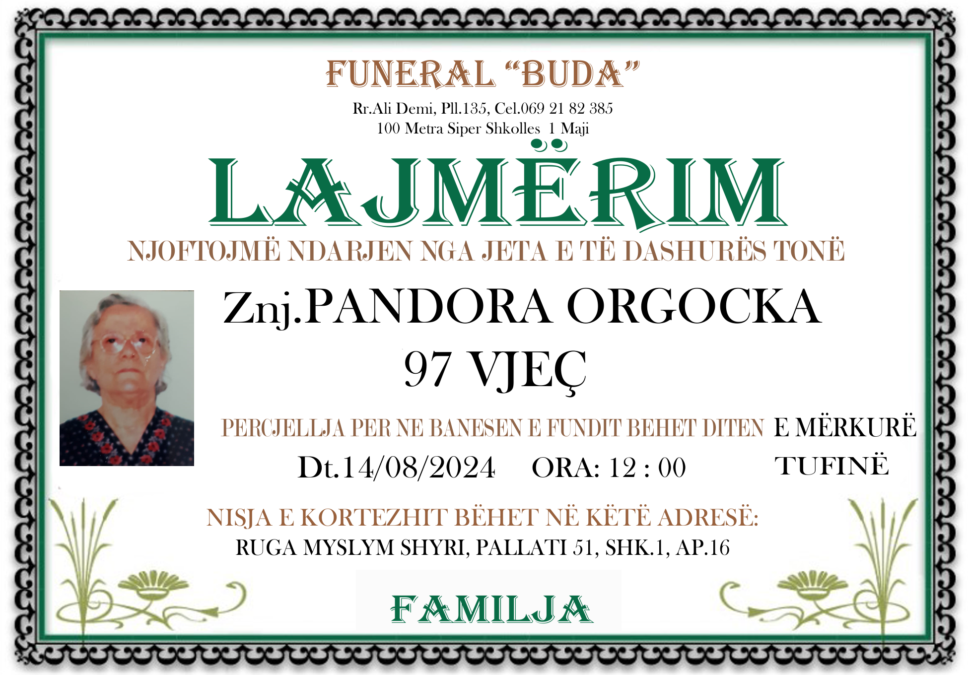 Flyer of the deceased